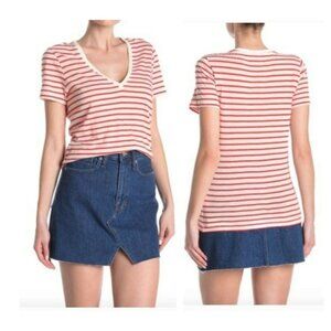 Madewell T-Shirt Theresa V-Neck Stripes Tee Ripe Persimmon NWT XS